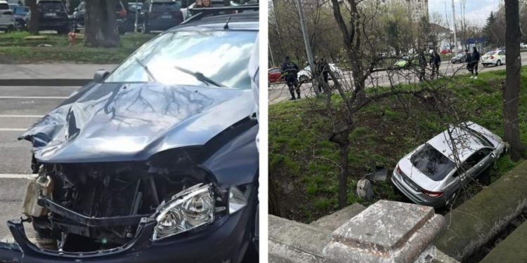 ДТП в столице: Ford, после столкновения с Toyota, съехал в кювет и чуть не упал в реку Бык | FOTO