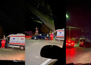 Accident nocturn la Băcioi: Un automobil, lovit lateral de o ambulanță | FOTO