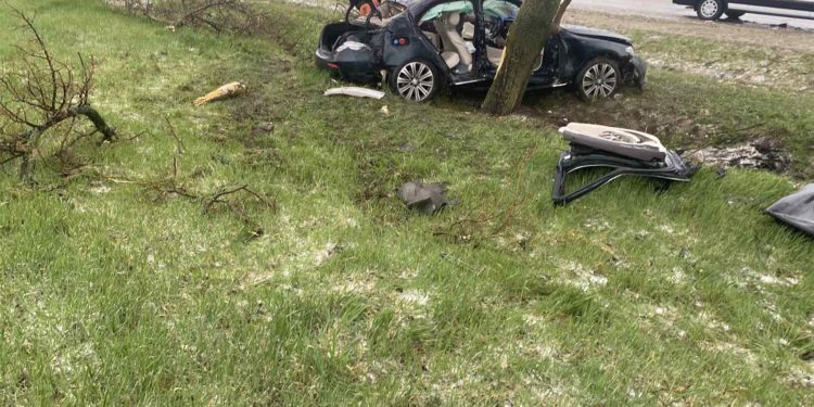 O familie, cu 2 minori la bord, a ajuns cu Mercedesul în copac: Toți, spitalizați