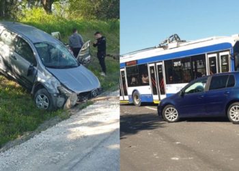 Accident teribil la intrarea în Chișinău: În urma impactului, una dintre mașini a fost aruncată de pe traseu
