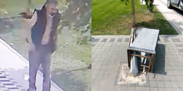Cișmeaua de pe aleea Grigore Vieru, distrusă în plină zi de un bărbat. Poliția îl caută, după imaginile de pe camerele din preajma | FOTO