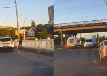 Un tânăr a încercat să sară în gol de pe podul de pe strada Ismail. S-ar fi certat cu iubita