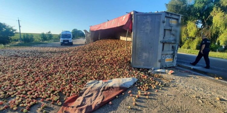 Tone de mere împrăștiate pe șosea și un bărbat la spital. Consecințele unui grav accident, la Soroca | VIDEO
