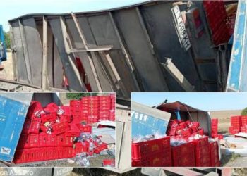 Un camion ce transporta pâine s-a răsturnat, în stânga Nistrului: Zeci de lăzi au ajuns în drum | VIDEO