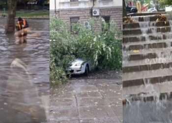 Străzile din capitală au devenit râuri, iar mai mulți copaci au fost doborâți la pământ de furtună | VIDEO