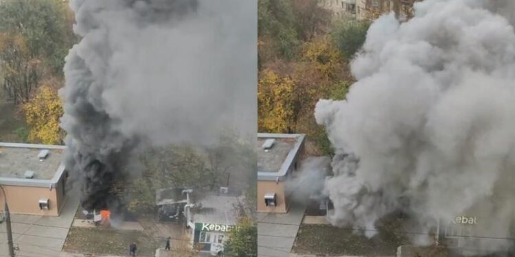 O gheretă cu încălțăminte a luat foc la Botanica: Două echipaje de pompieri au intervenit la fața locului