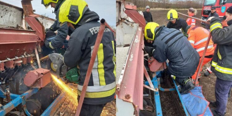 Salvatorii din Orhei au deblocat un bărbat prins într-o semănătoare agricolă