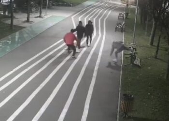 Momentul în care 4 indivizi răstoarnă băncile pe o alee din capitală, surprins video. Poliția este în căutarea făptașilor | VIDEO