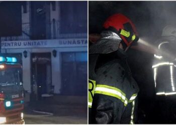 Sediul unui partid, din centrul capitalei, cuprins de flăcări: Un pompier, rănit în timp ce lupta cu focul | FOTO