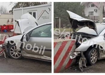 Un șofer s-a tamponat într-o placă de beton, în Capitală. El a ajuns la spital, iar mașina a fost făcută zob