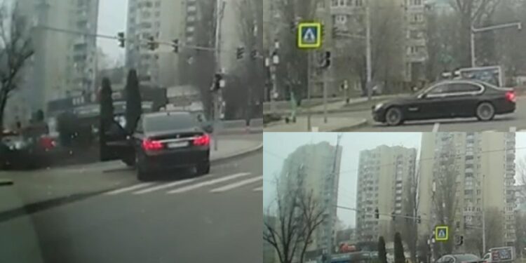 Accident la Botanica: Un șofer, filmat cum doboară la pământ un indicator rutier