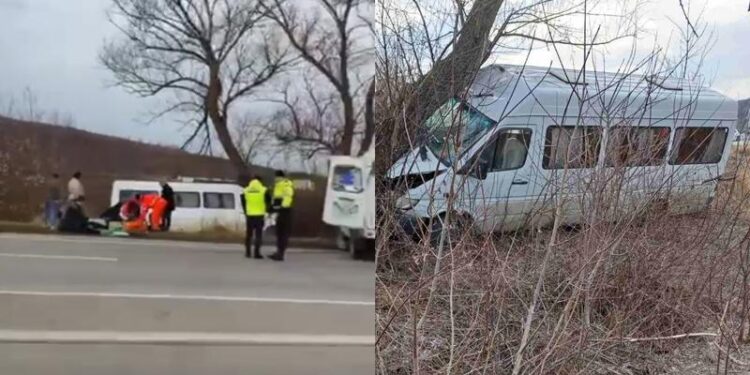 Un microbuz de rută, plin cu pasageri, s-a izbit de un copac, lângă Horești: Patru persoane, spitalizate
