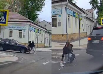 Momentul în care o tânără e lovită de un BMW chiar pe o trecere de pietoni, lângă un liceu din capitală: Șoferul nici nu a coborât din mașină