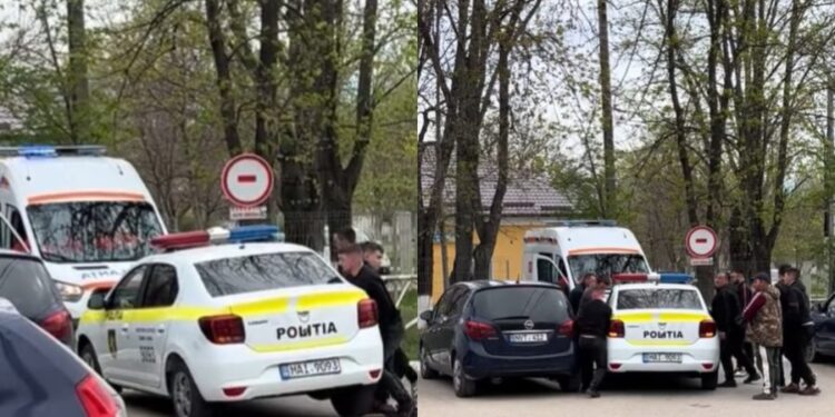 Imagini devenite virale, surprinse în curtea unui spital din sudul țării. O mașină a poliției, luată pe sus de câțiva tineri