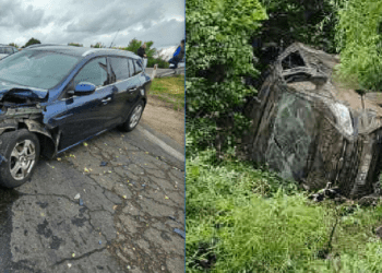 Accident grav la intrarea în Ialoveni: Un tânăr a ajuns cu Fordul într-un șanț după ce sa lovit violent cu un Renault