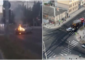 Un automobil, cuprins de flăcări în mijlocul unei străzi din centrul capitalei: Au intervenit pompierii
