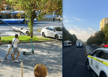 Un pilon electric s-a prăbușit pe o stradă din capitală