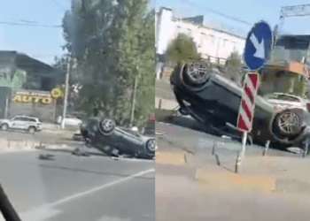 Un Volvo s-a răsturnat după ce s-a tamponat cu un BMW, la Ciocana: Un șofer a avut nevoie de îngrijiri medicale