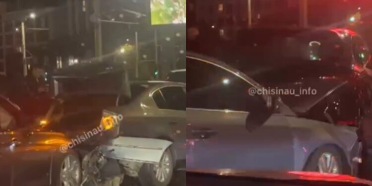 Porsche, BMW și Volkswagen, avariate în urma unui accident, în Chișinău. O șoferiță a ajuns la spital