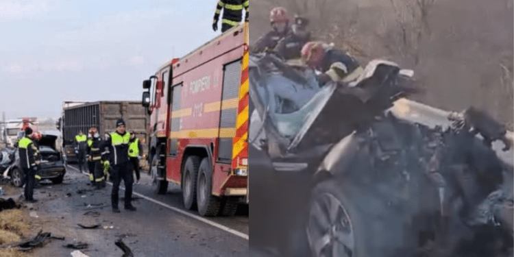 Imagini noi din accidentul tragic din Galați: Trei moldoveni au murit, zeci de pompieri la intervenție