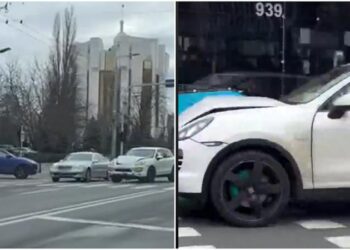 Porsche și Jaguar implicate într-un accident pe bulevardul Ștefan cel Mare