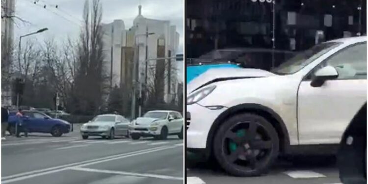 Porsche și Jaguar implicate într-un accident pe bulevardul Ștefan cel Mare