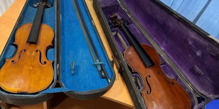 Vameșii au găsit două viori ascunse într-un bagaj