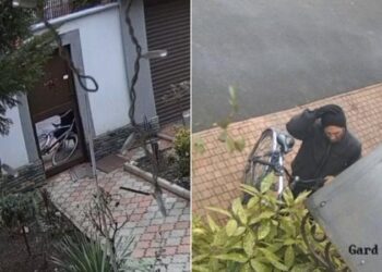 „Colindători” fără frâne: Momentul în care un biciclist intră din viteză în poarta unei gospodării, la Telecentru, și o doboară