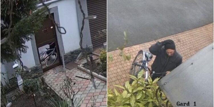 „Colindători” fără frâne: Momentul în care un biciclist intră din viteză în poarta unei gospodării, la Telecentru, și o doboară