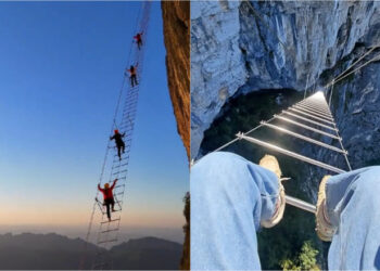 „China adaugă o nouă atracție impresionantă: scara suspendată la 1.500 de metri