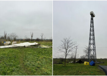 Elicea unei eoliene a căzut  în timpul nopții, în curtea unui cămin de bătrâni din România