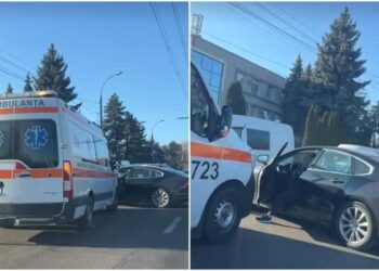 O ambulanță și un Volvo s-au ciocnit la Botanica: Ambuteiaj infernal, pe Grenoble