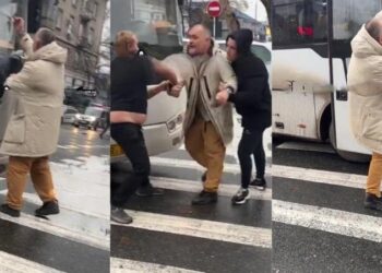„Убьёшь – сядешь!” Conflict în plină stradă, în centrul capitalei: Un bărbat s-a dat în spectacol pe zebră, în fața unui autobuz