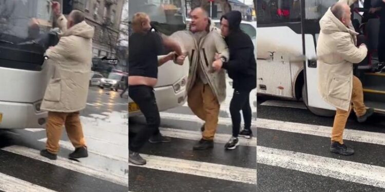 „Убьёшь – сядешь!” Conflict în plină stradă, în centrul capitalei: Un bărbat s-a dat în spectacol pe zebră, în fața unui autobuz