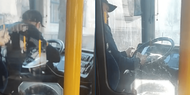 Pasagerii filmează un șofer de troleibuz care fumează și vorbește la telefon în timp ce conduce