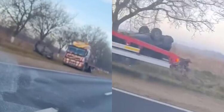 Accident pe traseul Dubăsari-Grigoriopol: O mașină s-a răsturnat pe acoperiș