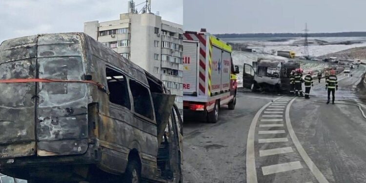 Un microbuz cu pasageri din R.Moldova s-a făcut scrum, în urma unui accident pe o şosea din România