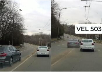 Manevra periculoasă a unui BMW pe strada Vasile Lupu, surprinsă pe cameră