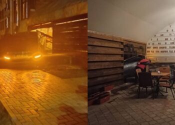 Мерседес заехал на террасу заведения в Кишиневе. Один человек госпитализирован