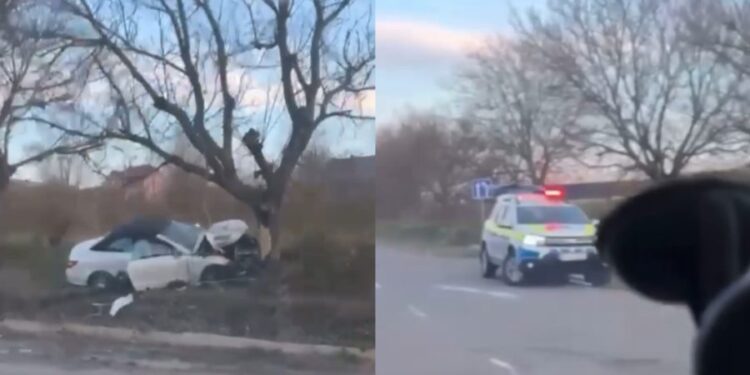 Авария в Будештах: Автомобиль врезался в дерево