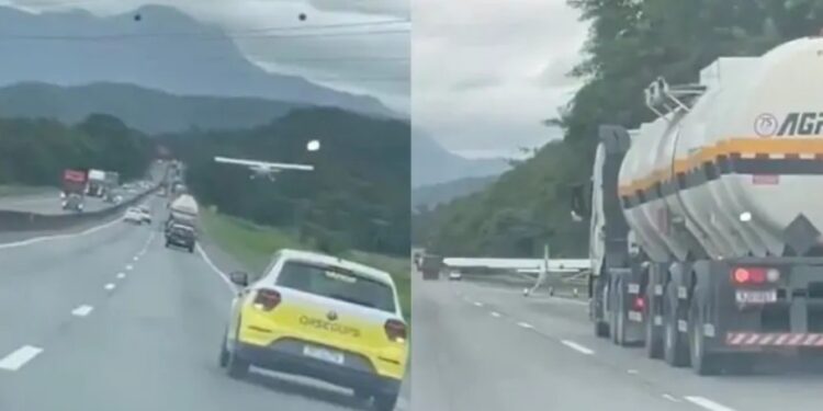 Пилот неожиданно посадил самолет на оживленную трассу и застал водителей врасплох