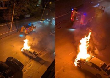 В центре Кишинева горел автомобиль. Потребовалось вмешательство двух рассчетов