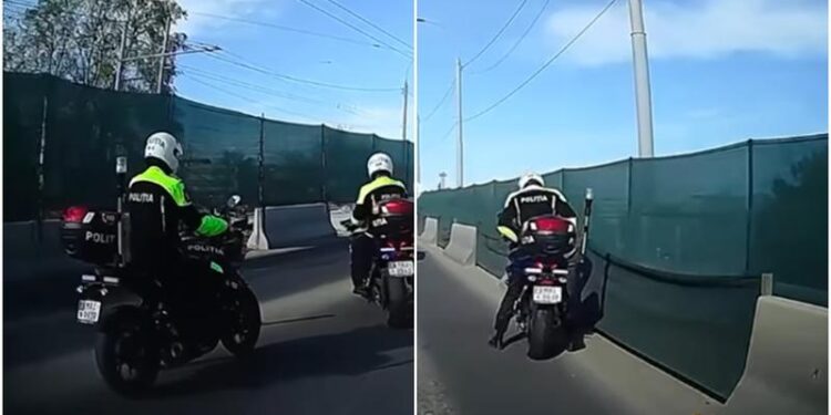 Polițist pe motocicletă, implicat într-un accident pe podul Mihai Viteazul