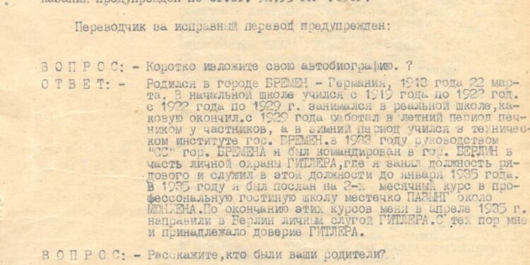 FSB a declasificat mărturiile cameristului lui Hitler despre moartea dictatorului