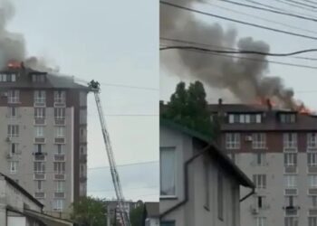 Alertă la Durlești. La o mansardă de la etajul 10 al unui bloc de locuit a izbucnit un incendiu