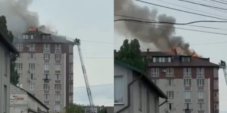 Alertă la Durlești. La o mansardă de la etajul 10 al unui bloc de locuit a izbucnit un incendiu