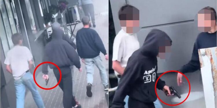 Adolescent filmat cu „armă” pe stradă: Poliția a intervenit