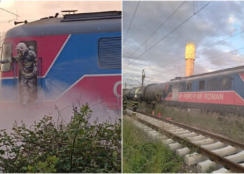 Incendiu la locomotiva unui tren cu 36 de vagoane care transportă țiței. Au intervenit pompierii din Prahova