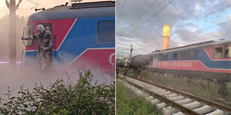 Incendiu la locomotiva unui tren cu 36 de vagoane care transportă țiței. Au intervenit pompierii din Prahova