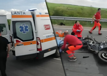 Doi tineri, la spital după ce motocicleta lor s-a izbit de o mașină